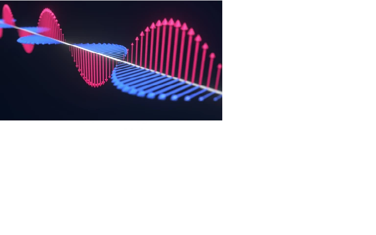 These two waves are intertwined and move together, crossing a central line that represents the direction the wave is traveling. The red and blue waves are perpendicular to each other, showing how electric and magnetic fields oscillate at right angles in an electromagnetic wave.

Overall, it looks like two synchronized waves dancing through space, illustrating how energy moves invisibly—like in light, radio waves, or Wi-Fi signals.